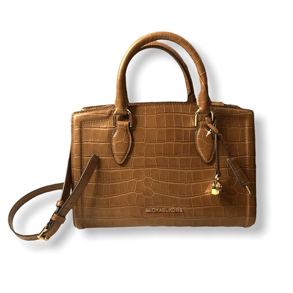Michael Kors Zoe Medium Satchel Chestnut  Croc Embossed - Picture 1 of 7